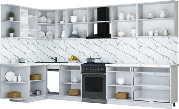 Изображение товара Кухонный гарнитур Интерлиния Мила Шато 1.5x3.5 LV (белый/керамика/опал светлый)