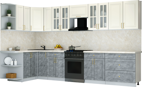 Изображение товара Кухонный гарнитур Интерлиния Мила Шато 1.5x3.5 LV (белый/керамика/опал светлый)