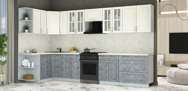 Изображение товара Кухонный гарнитур Интерлиния Мила Шато 1.5x3.5 LV (белый/керамика/опал светлый)