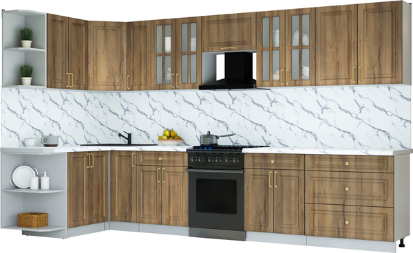 Изображение товара Кухонный гарнитур Интерлиния Мила Шато 1.5x3.5 LV (дуб вотан/дуб вотан/белый гранит)