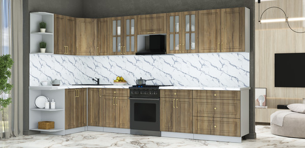 Изображение товара Кухонный гарнитур Интерлиния Мила Шато 1.5x3.5 LV (дуб вотан/дуб вотан/белый гранит)