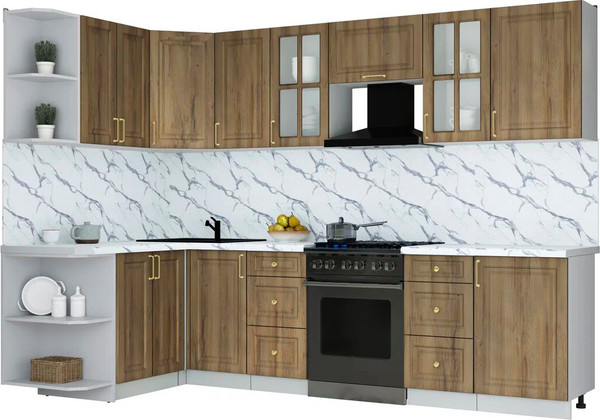 Изображение товара Кухонный гарнитур Интерлиния Мила Шато 1.5x2.9 LV (дуб вотан/дуб вотан/белый гранит)