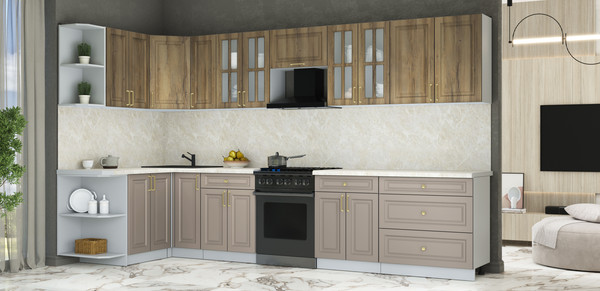 Изображение товара Кухонный гарнитур Интерлиния Мила Шато 1.5x3.5 LV (дуб вотан/луна/опал светлый)