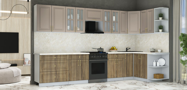 Изображение товара Кухонный гарнитур Интерлиния Мила Шато 1.5x3.5 PR (луна/дуб вотан/опал светлый)