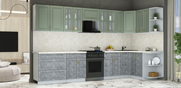 Изображение товара Кухонный гарнитур Интерлиния Мила Шато 1.5x3.5 PR (мята/керамика/опал светлый)