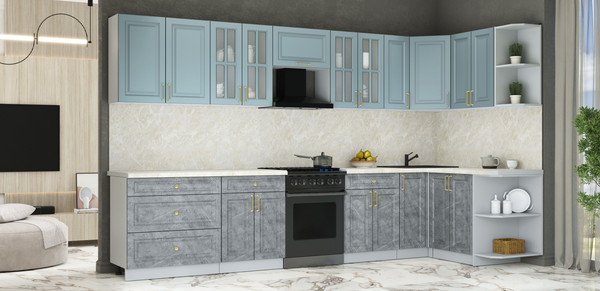 Изображение товара Кухонный гарнитур Интерлиния Мила Шато 1.5x3.5 PR (океан/керамика/опал светлый)