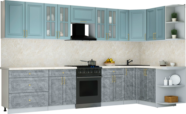 Изображение товара Кухонный гарнитур Интерлиния Мила Шато 1.5x3.5 PR (океан/керамика/опал светлый)