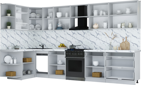 Изображение товара Кухонный гарнитур Интерлиния Мила Шато 1.5x3.6 LV (белый/керамика/опал светлый)