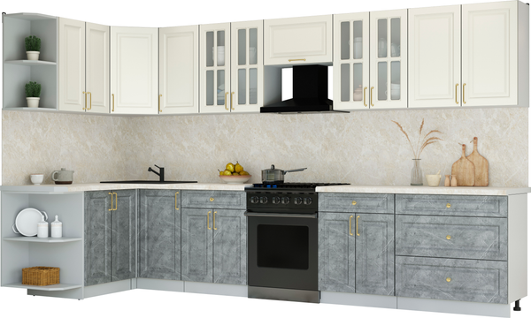 Изображение товара Кухонный гарнитур Интерлиния Мила Шато 1.5x3.6 LV (белый/керамика/опал светлый)