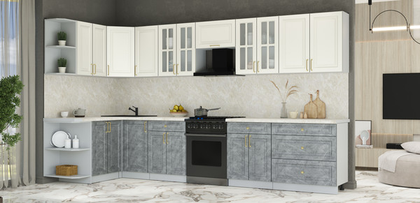 Изображение товара Кухонный гарнитур Интерлиния Мила Шато 1.5x3.6 LV (белый/керамика/опал светлый)