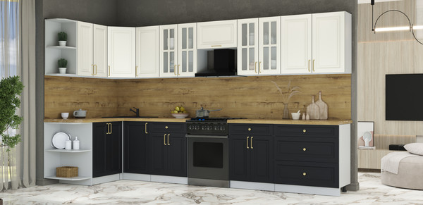 Изображение товара Кухонный гарнитур Интерлиния Мила Шато 1.5x3.6 LV (белый/черный/дуб бунратти)