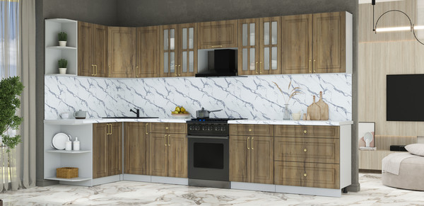 Изображение товара Кухонный гарнитур Интерлиния Мила Шато 1.5x3.6 LV (дуб вотан/дуб вотан/белый гранит)