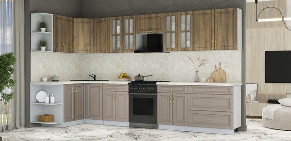 Изображение товара Кухонный гарнитур Интерлиния Мила Шато 1.5x3.6 LV (дуб вотан/луна/опал светлый)