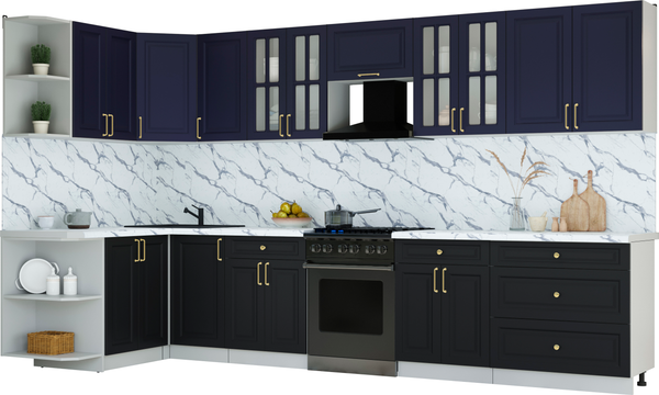 Изображение товара Кухонный гарнитур Интерлиния Мила Шато 1.5x3.6 LV (индиго/черный/белый гранит)