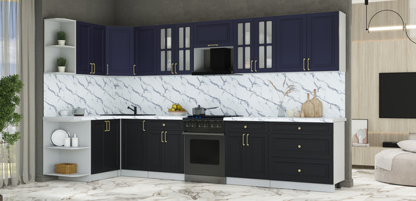 Изображение товара Кухонный гарнитур Интерлиния Мила Шато 1.5x3.6 LV (индиго/черный/белый гранит)