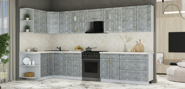 Изображение товара Кухонный гарнитур Интерлиния Мила Шато 1.5x3.6 LV (керамика/керамика/опал светлый)