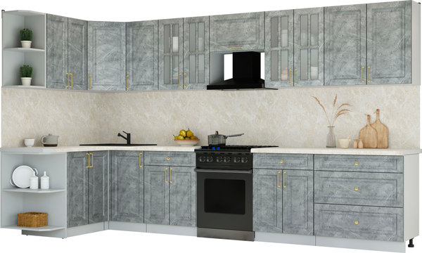 Изображение товара Кухонный гарнитур Интерлиния Мила Шато 1.5x3.6 LV (керамика/керамика/опал светлый)