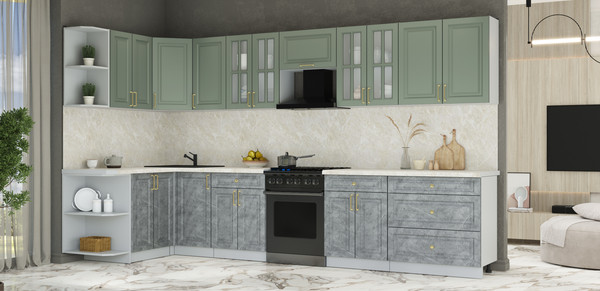 Изображение товара Кухонный гарнитур Интерлиния Мила Шато 1.5x3.6 LV (мята/керамика/опал светлый)