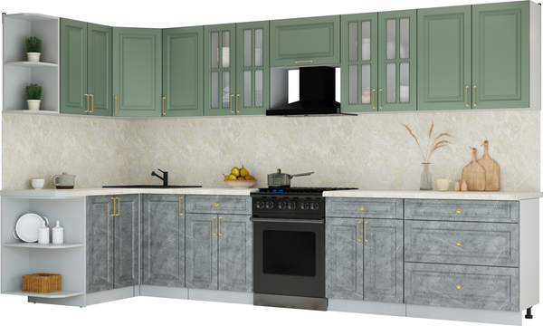 Изображение товара Кухонный гарнитур Интерлиния Мила Шато 1.5x3.6 LV (мята/керамика/опал светлый)