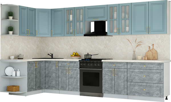 Изображение товара Кухонный гарнитур Интерлиния Мила Шато 1.5x3.6 LV (океан/керамика/опал светлый)