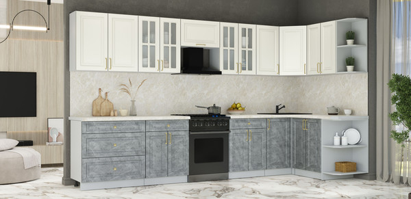 Изображение товара Кухонный гарнитур Интерлиния Мила Шато 1.5x3.6 PR (белый/керамика/опал светлый)