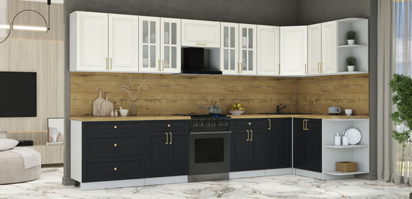 Изображение товара Кухонный гарнитур Интерлиния Мила Шато 1.5x3.6 PR (белый/черный/дуб бунратти)