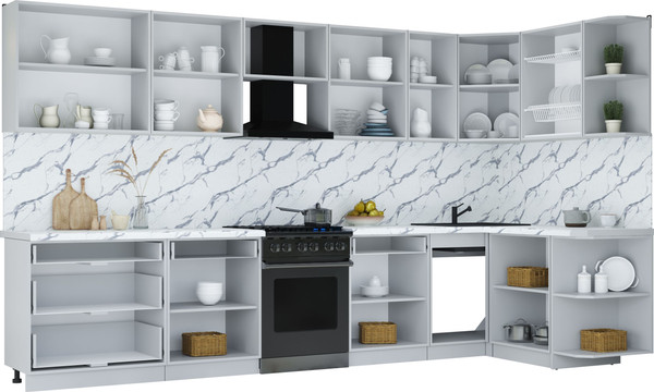 Изображение товара Кухонный гарнитур Интерлиния Мила Шато 1.5x3.6 PR (дуб вотан/дуб вотан/белый гранит)