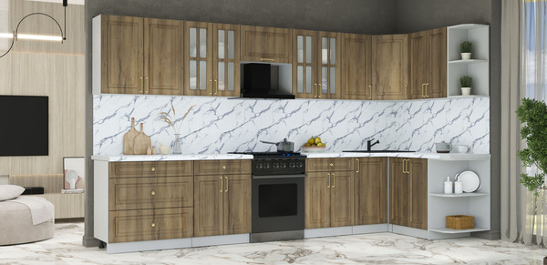 Изображение товара Кухонный гарнитур Интерлиния Мила Шато 1.5x3.6 PR (дуб вотан/дуб вотан/белый гранит)