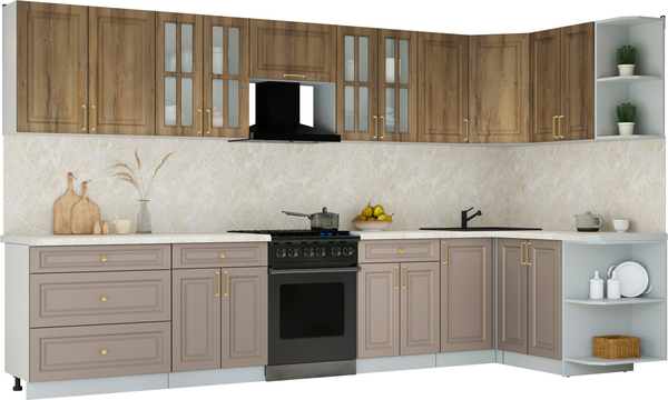 Изображение товара Кухонный гарнитур Интерлиния Мила Шато 1.5x3.6 PR (дуб вотан/луна/опал светлый)