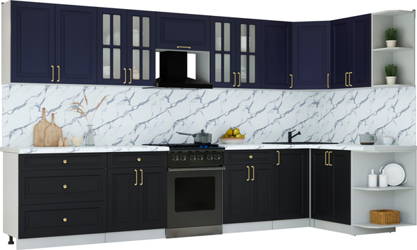 Изображение товара Кухонный гарнитур Интерлиния Мила Шато 1.5x3.6 PR (индиго/черный/белый гранит)