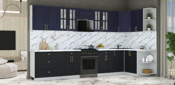 Изображение товара Кухонный гарнитур Интерлиния Мила Шато 1.5x3.6 PR (индиго/черный/белый гранит)
