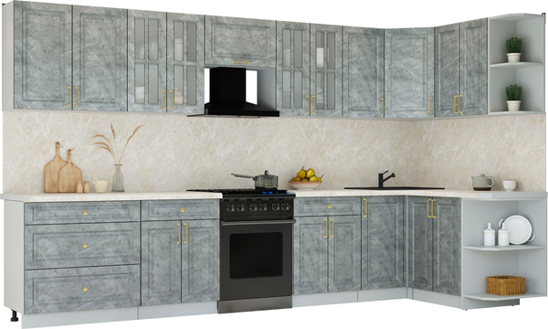 Изображение товара Кухонный гарнитур Интерлиния Мила Шато 1.5x3.6 PR (керамика/керамика/опал светлый)