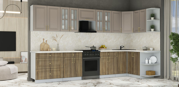 Изображение товара Кухонный гарнитур Интерлиния Мила Шато 1.5x3.6 PR (луна/дуб вотан/опал светлый)