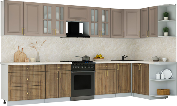 Изображение товара Кухонный гарнитур Интерлиния Мила Шато 1.5x3.6 PR (луна/дуб вотан/опал светлый)