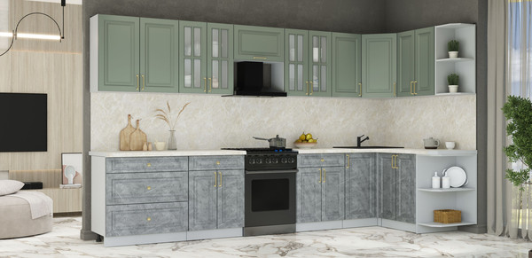 Изображение товара Кухонный гарнитур Интерлиния Мила Шато 1.5x3.6 PR (мята/керамика/опал светлый)