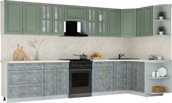 Изображение товара Кухонный гарнитур Интерлиния Мила Шато 1.5x3.6 PR (мята/керамика/опал светлый)