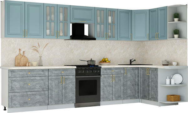 Изображение товара Кухонный гарнитур Интерлиния Мила Шато 1.5x3.6 PR (океан/керамика/опал светлый)