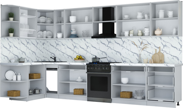 Изображение товара Кухонный гарнитур Интерлиния Мила Шато 1.5x3.7 LV (дуб вотан/дуб вотан/белый гранит)