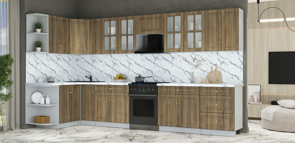 Изображение товара Кухонный гарнитур Интерлиния Мила Шато 1.5x3.7 LV (дуб вотан/дуб вотан/белый гранит)