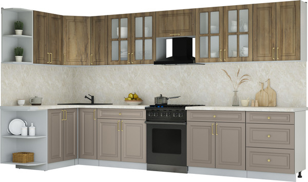 Изображение товара Кухонный гарнитур Интерлиния Мила Шато 1.5x3.7 LV (дуб вотан/луна/опал светлый)