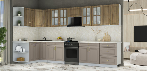 Изображение товара Кухонный гарнитур Интерлиния Мила Шато 1.5x3.7 LV (дуб вотан/луна/опал светлый)