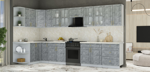 Изображение товара Кухонный гарнитур Интерлиния Мила Шато 1.5x3.7 LV (керамика/керамика/опал светлый)