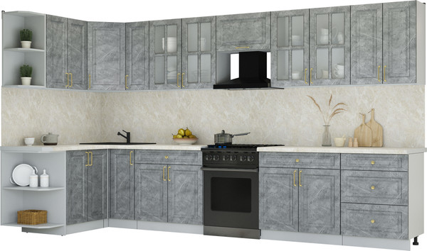 Изображение товара Кухонный гарнитур Интерлиния Мила Шато 1.5x3.7 LV (керамика/керамика/опал светлый)