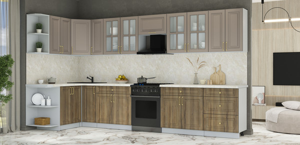 Изображение товара Кухонный гарнитур Интерлиния Мила Шато 1.5x3.7 LV (луна/дуб вотан/опал светлый)