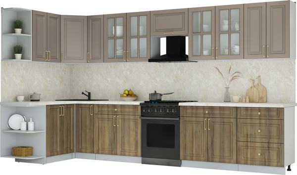 Изображение товара Кухонный гарнитур Интерлиния Мила Шато 1.5x3.7 LV (луна/дуб вотан/опал светлый)