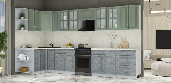 Изображение товара Кухонный гарнитур Интерлиния Мила Шато 1.5x3.7 LV (мята/керамика/опал светлый)