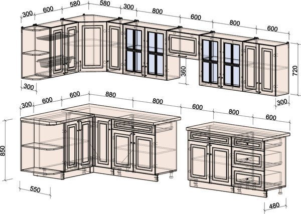 Изображение товара Кухонный гарнитур Интерлиния Мила Шато 1.5x3.7 LV (мята/керамика/опал светлый)