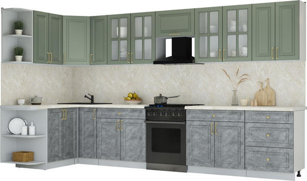 Изображение товара Кухонный гарнитур Интерлиния Мила Шато 1.5x3.7 LV (мята/керамика/опал светлый)