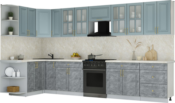 Изображение товара Кухонный гарнитур Интерлиния Мила Шато 1.5x3.7 LV (океан/керамика/опал светлый)