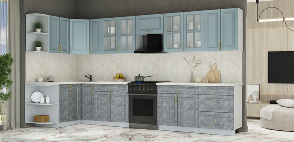 Изображение товара Кухонный гарнитур Интерлиния Мила Шато 1.5x3.7 LV (океан/керамика/опал светлый)